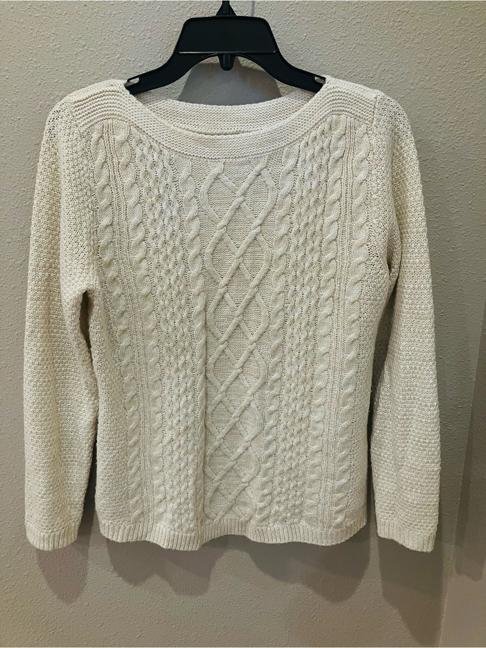 Small Croft & Barrow Cream Cable-Front Scoop Neck Sweater